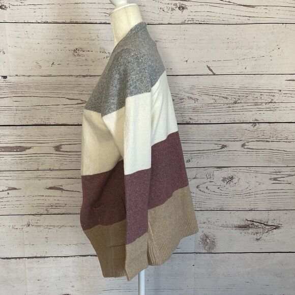 Market Spruce Sweater Womens Medium Stipe Colorblock Open‎ Front Pockets - Picture 2 of 8